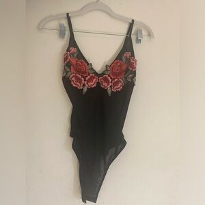 Black floral body suit